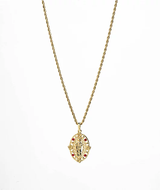 Saint Midas Ruby Saint Judas 10\" Gold Pendant Necklace
