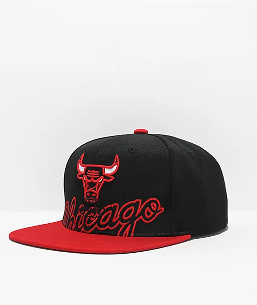 Mitchell & Ness x NBA Bulls Low Big Face Black & Red Snapback Hat