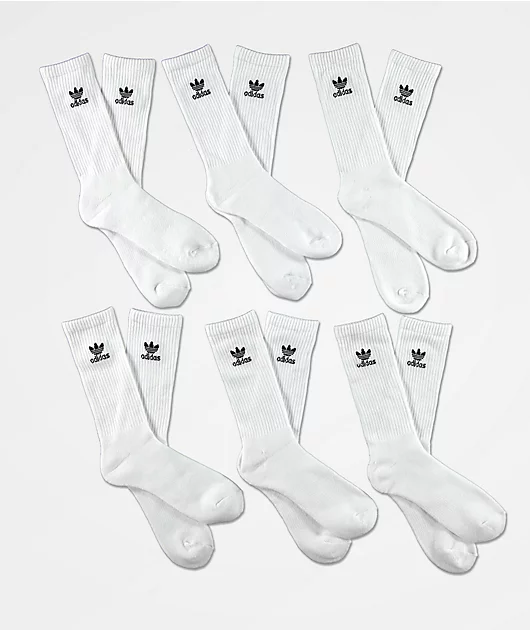 adidas Trefoil 6 Pack White Crew Socks